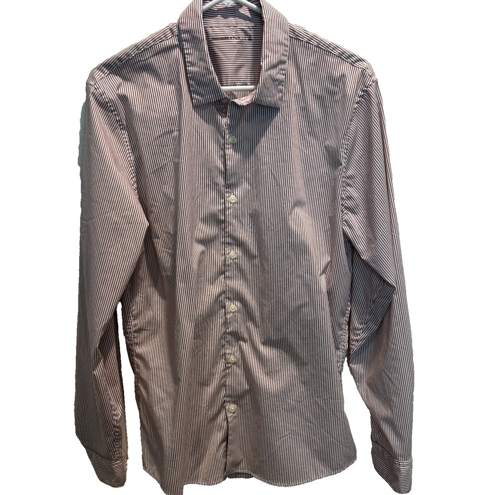 Abercrombie & Fitch Men's Long Sleeve Dress Shirt Large Stretch Purple Stripe - Picture 2 of 6